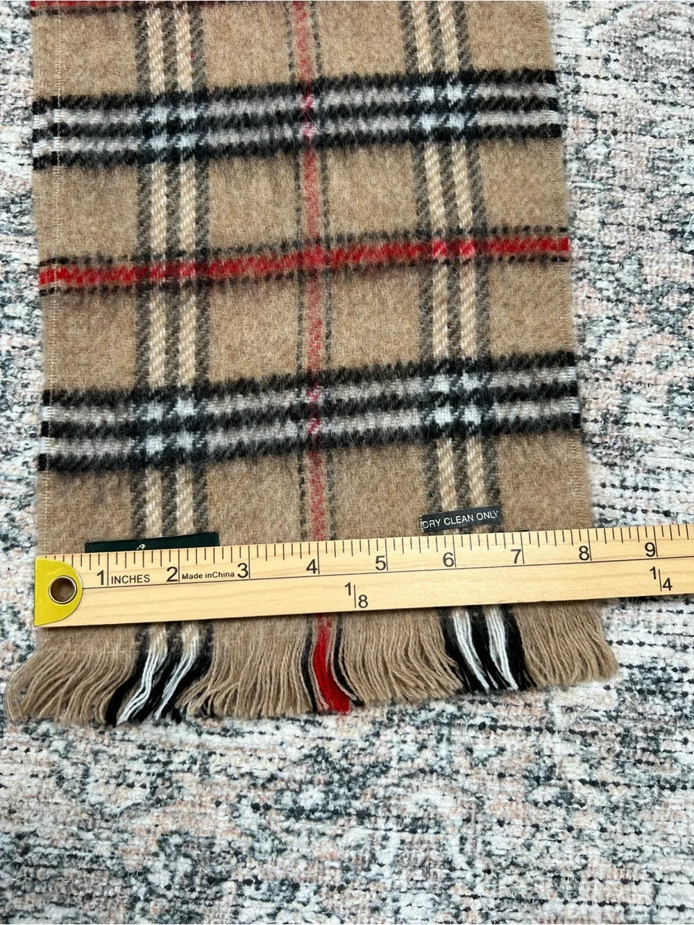 Vintage Boundary Waters Dayton’s Men’s Camel Tartan Plaid Fringe Scarf Short